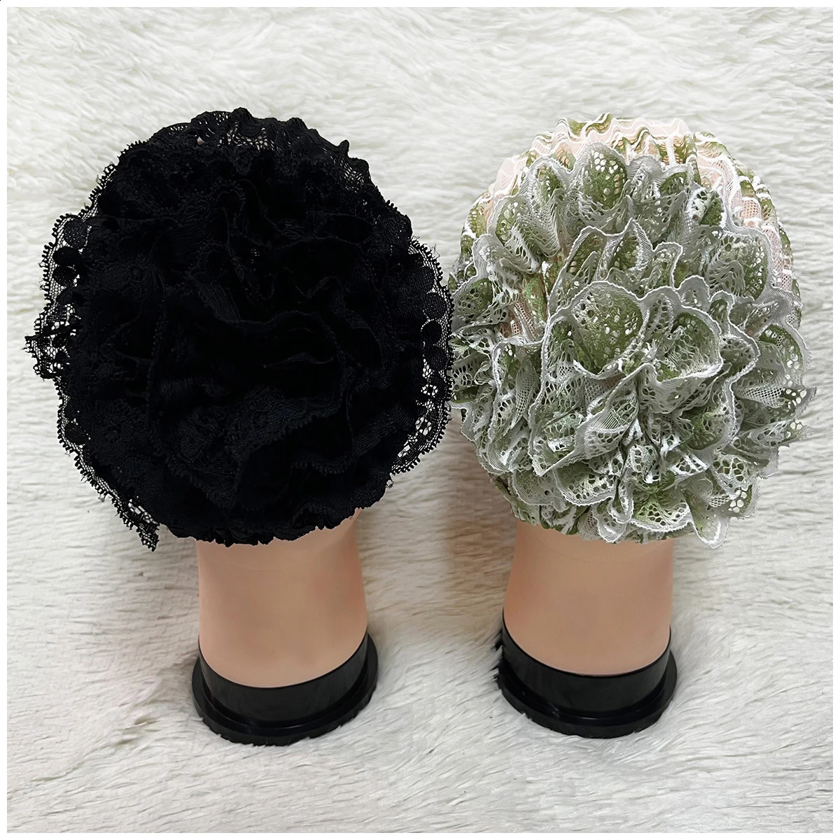 Muslim Women Headscarf Hollow Lace Elastic Space Layer Fabric Applique Headwear Solid Indian Bean Hair Hat Lady Hat 250420