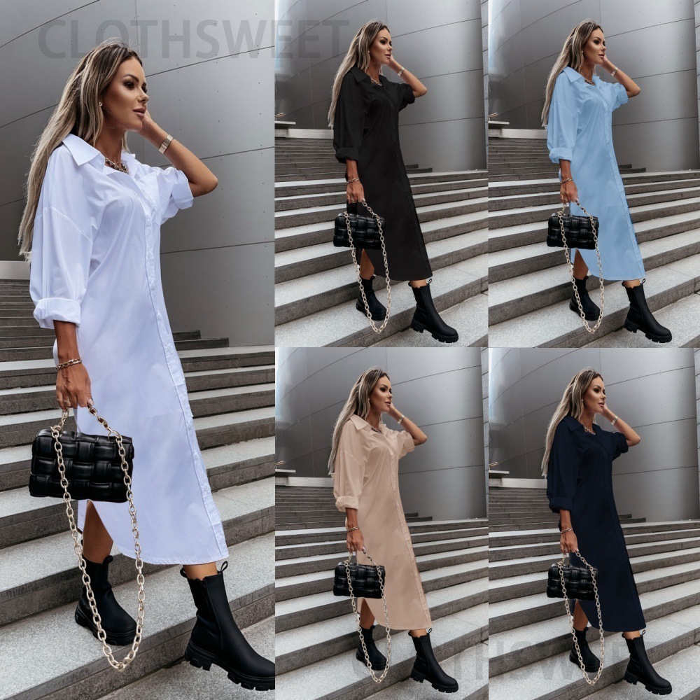 2024 autumn fashion slit loose casual solid color shirt skirt womens clothing
