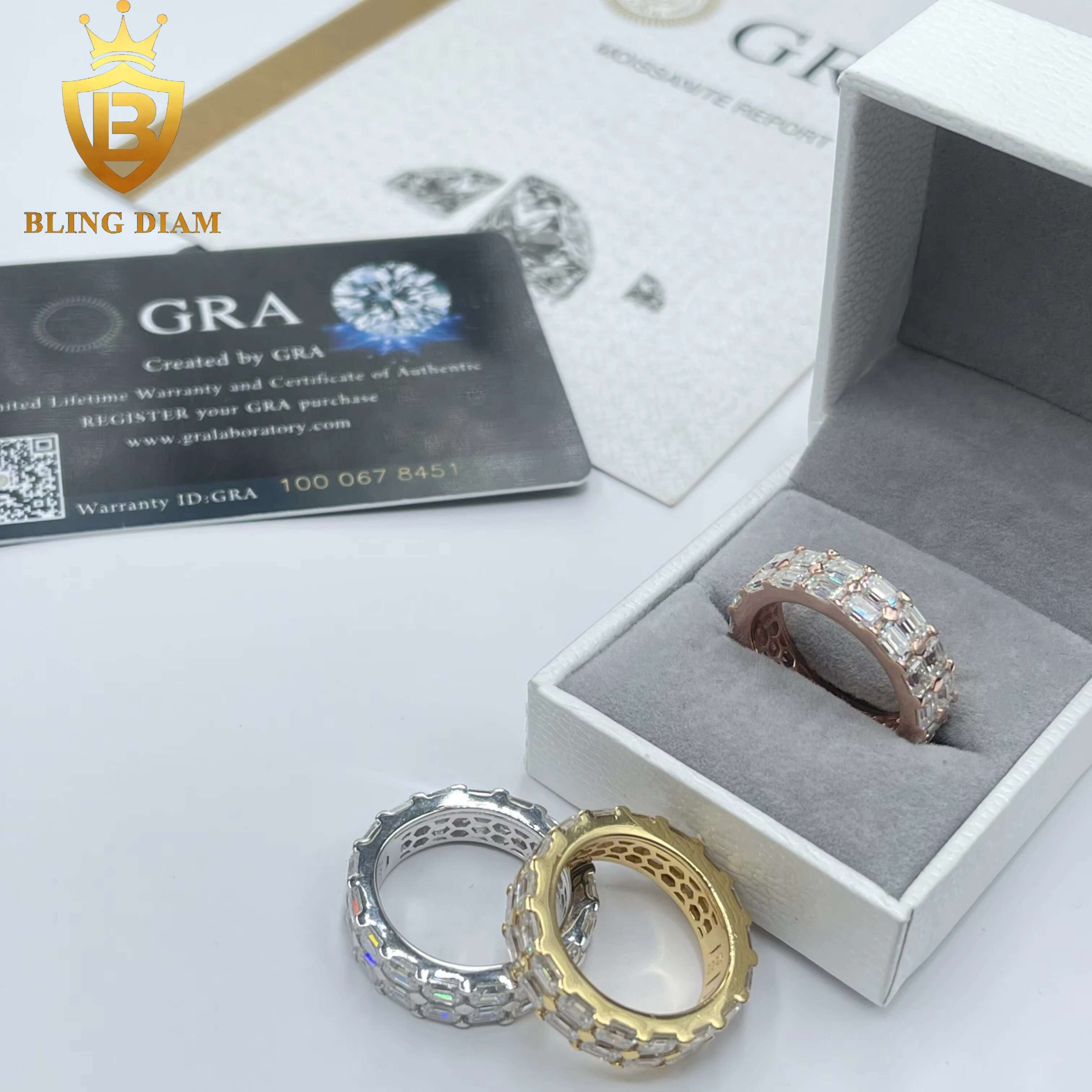 Ready to Ship Fashion Jewelry VVS Moissanite Fully Diamond 18K Gold Plating Mens Rings 925 Solid Silver