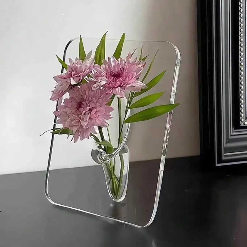 Photo Frame Square Vase Ins Style Light Luxury and High-end Feel Office Desk Decoration Living Room Hydroponic FlowerArrangement C251124
