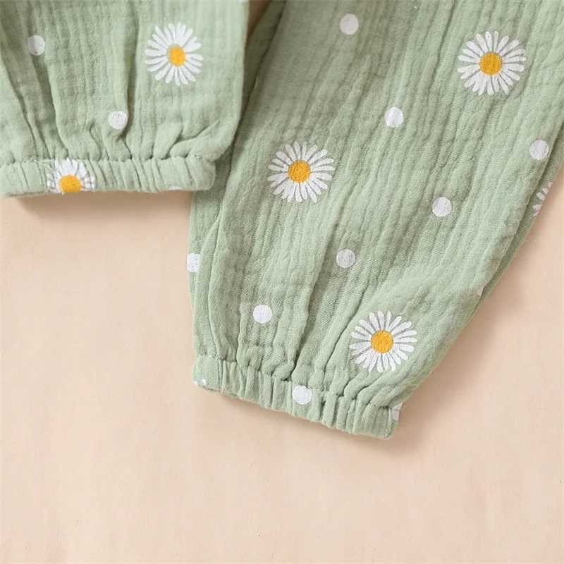 Clothing Sets 2023-11-03 Lioraitiin 0-24M Baby Girl Print Outfit Solid Ribbed Ruffle Romper Long Sleeve Pants Headbands Clothes Set R250424