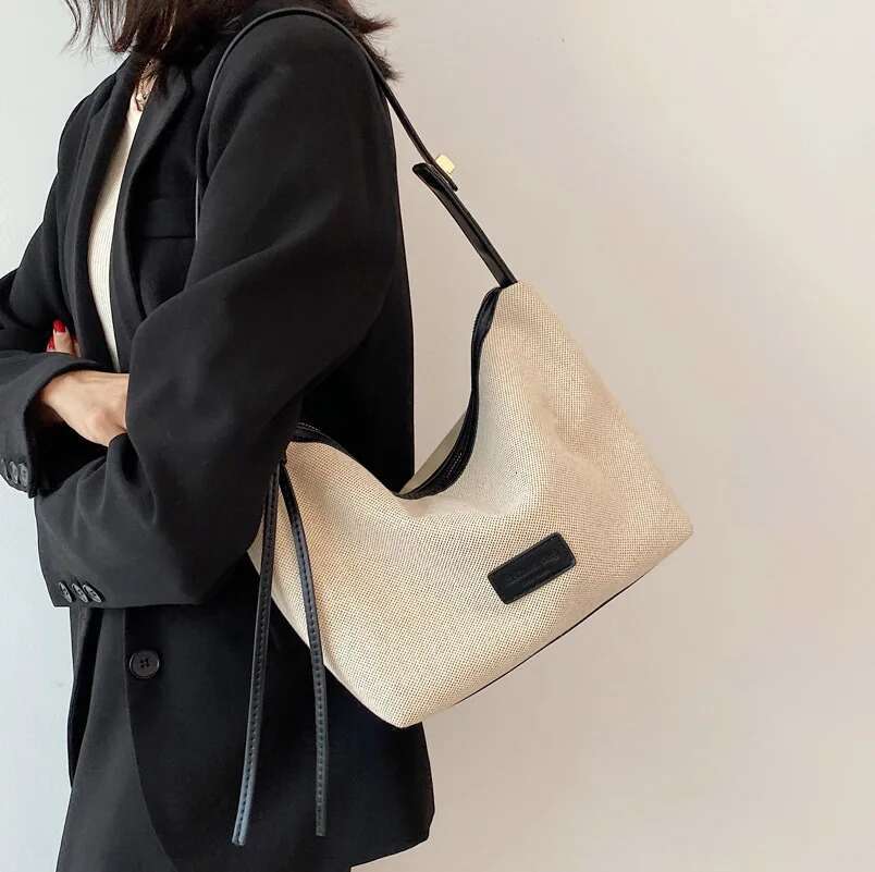 Fashionable And Casual Soft Plain Color Women's Bucket Oxford Cloth Shoulder Fashionable Leather Strap Designer Handbag Women's Bag