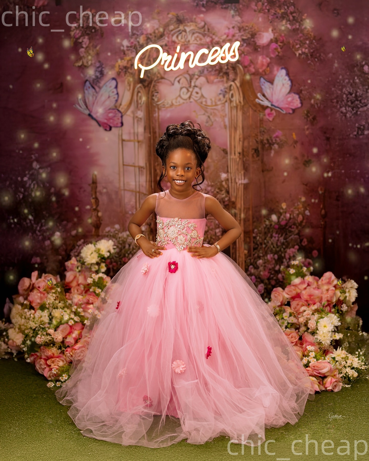 2026 Pink A-line Flower Girl Dresses Applique Crystals Sheer Neck Tulle Flowers Little Girl Christmas Peageant Birthday Christening Tutu Dress Gowns Z