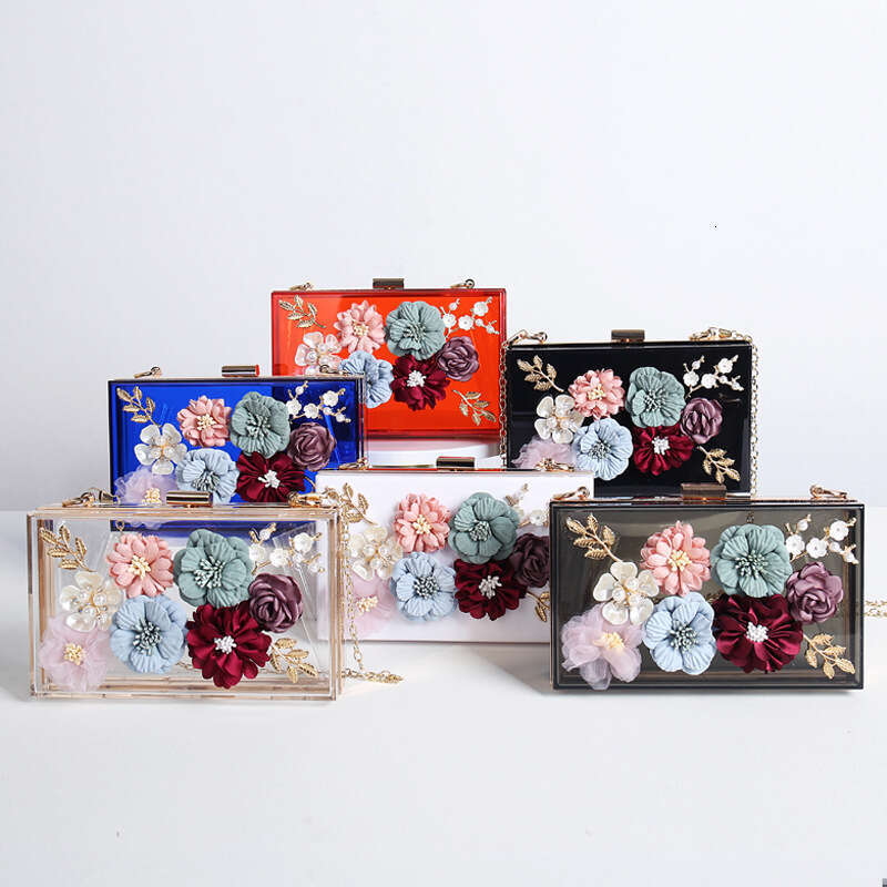 Dinner Bag Diagonal New Flower Banquet Women S Fashion Evening Wear Chain D Small Square Handheld Acrylic Bag KQ
