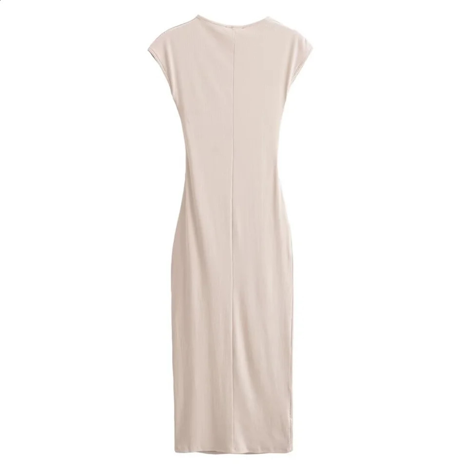2025 RZRA Spring Womens Casual Folding Decoration Short Sleeve Round Neck Charm Midi Long Dress 250417
