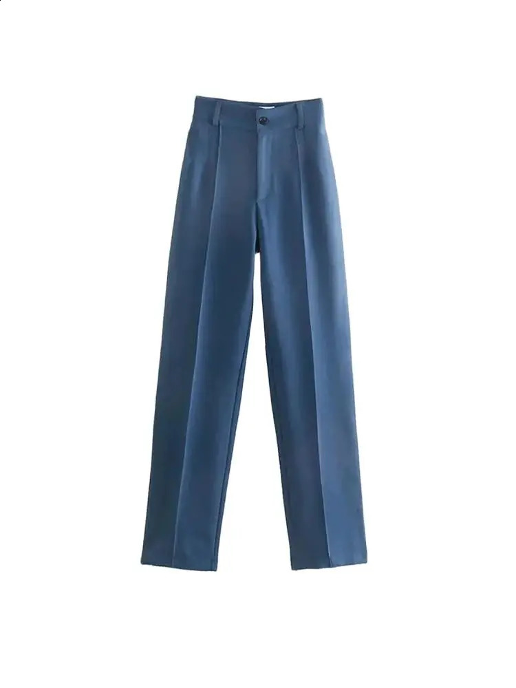 TRZA Women Chic Fashion Office Wear Straight Pants Vintage High Waist Zipper Fly Female Trousers Mujer 250421