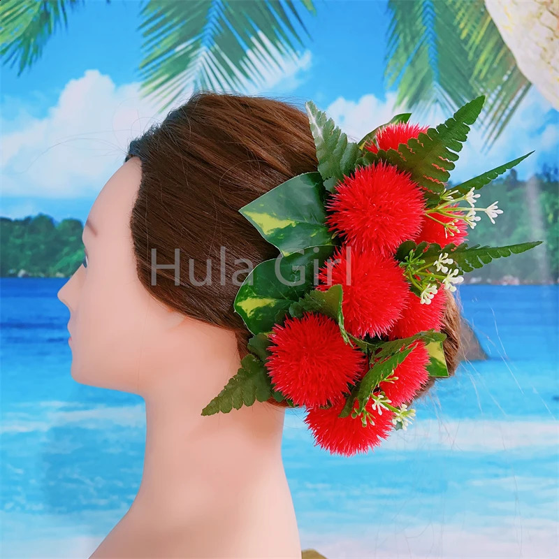 Classic Hawaiian Red Lehua Leaf Hair Clips for Women Tropical Flower Headware Party Decorations Hula Dance Hair Accessories 250420