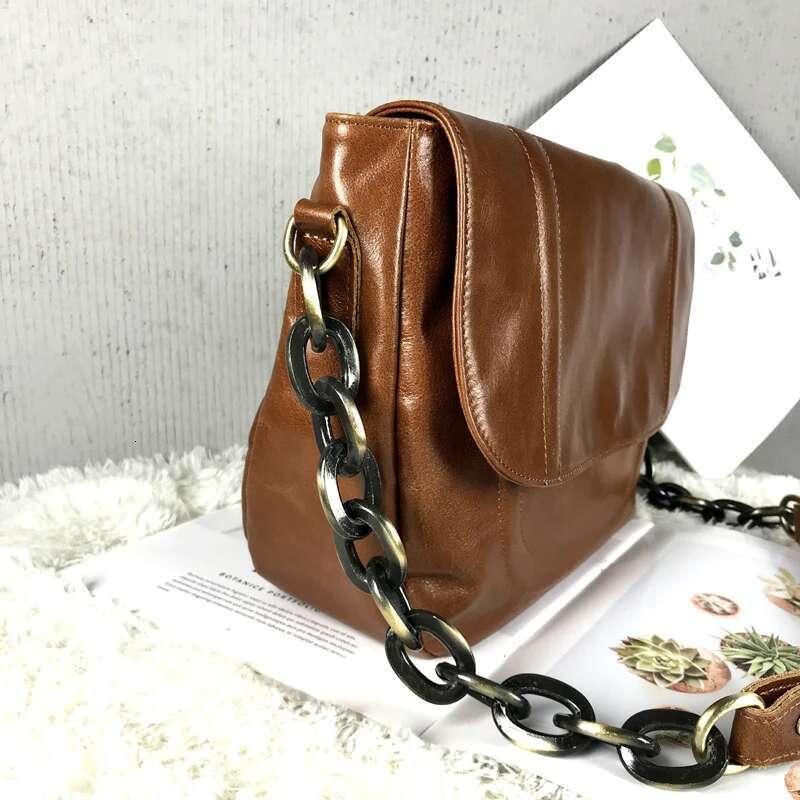 Designer Bag New Genuine Leather Bags Vintage Brown Thick Chain Single Shoulder Crossbody With Large Capacity Stray Bag