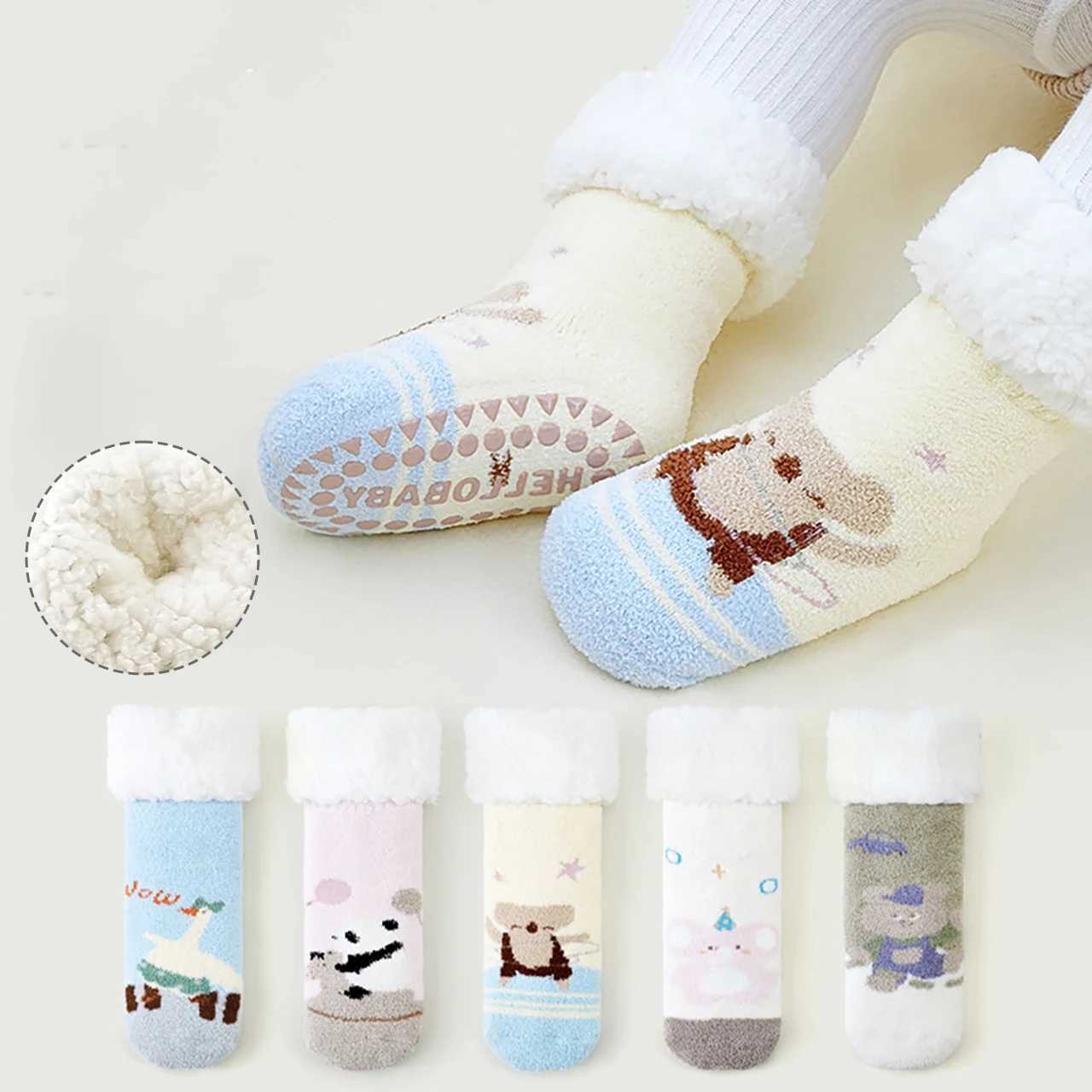 Baby Plush Socks Thick Fleece Thermal Footwear Winter Warm Terry Mid Tube Sock 0-4Year Boys Girls Kids Loose Mouth Floor Boots G251124