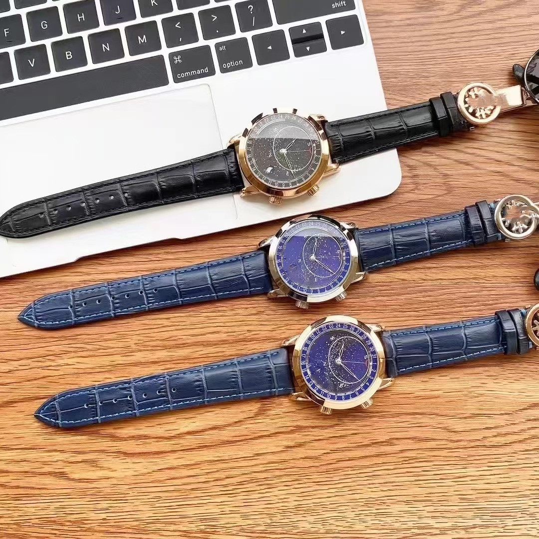 Starry Sky Galaxy Watch - Super Strong Night Glow Men's Fully Automatic Mechanical Watch 316 Stainless Steel Rotating Starry Sky Trendy Men's Watch Leather Strap