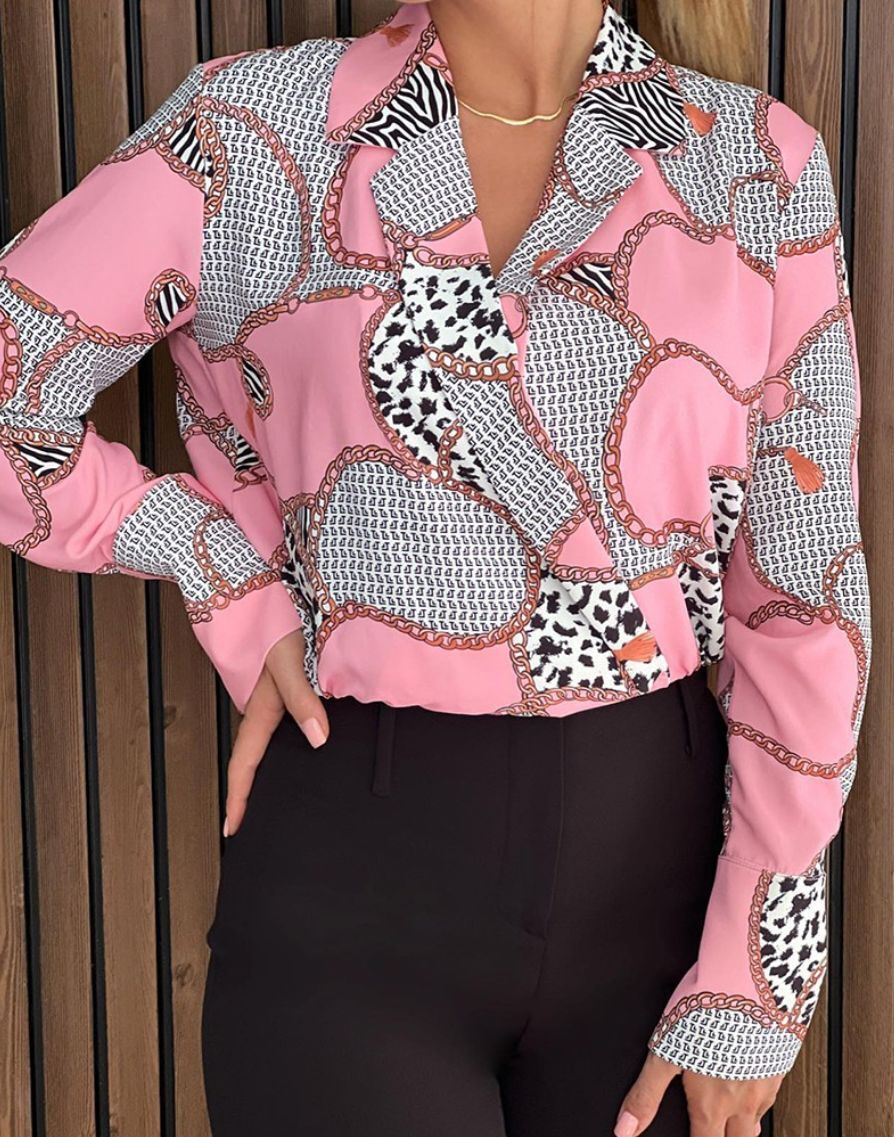2023 autumn loose long sleeved V-neck pullover printed shirt womens clothing