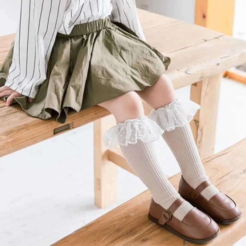 Lace Ruffle Princess Calf Socks 1-8year Kids Knit Stockings Autumn Leg Warmer Solid Color Kids Knee Socks Cotton Long Stockings G251124