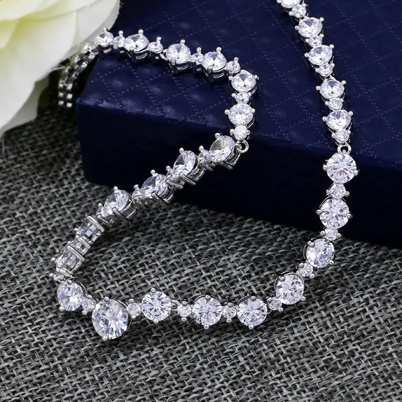 WEIMANJINGDIAN Round Cut Cubic Zirconia CZ Crystal Necklace and Earrings Wedding Bridal Banquet Prom Jewelry Sets 250417