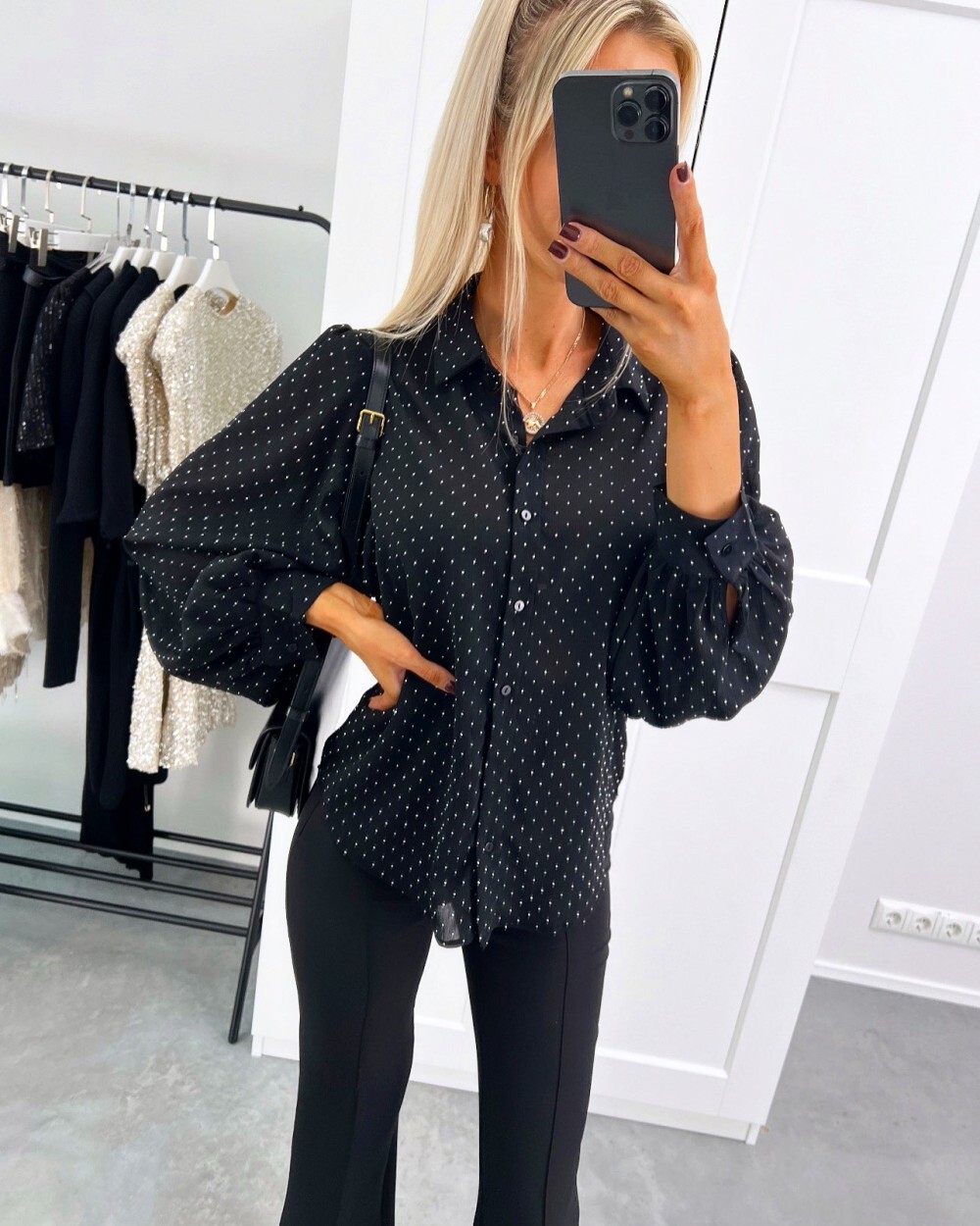 2024 autumn long sleeved polka dot loose design shirt top womens clothing
