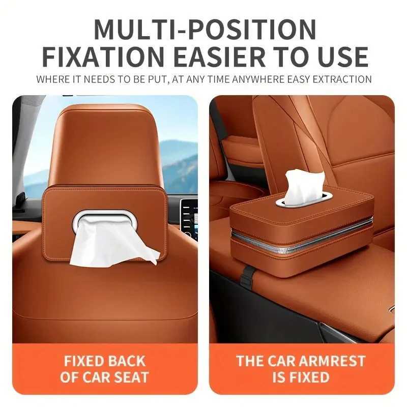 Car Leather Tissue Box With A Simple And High-End Feel Car Seat Back Armrest Box Multi-Functional Hanging Tissue Storage BoxM251124