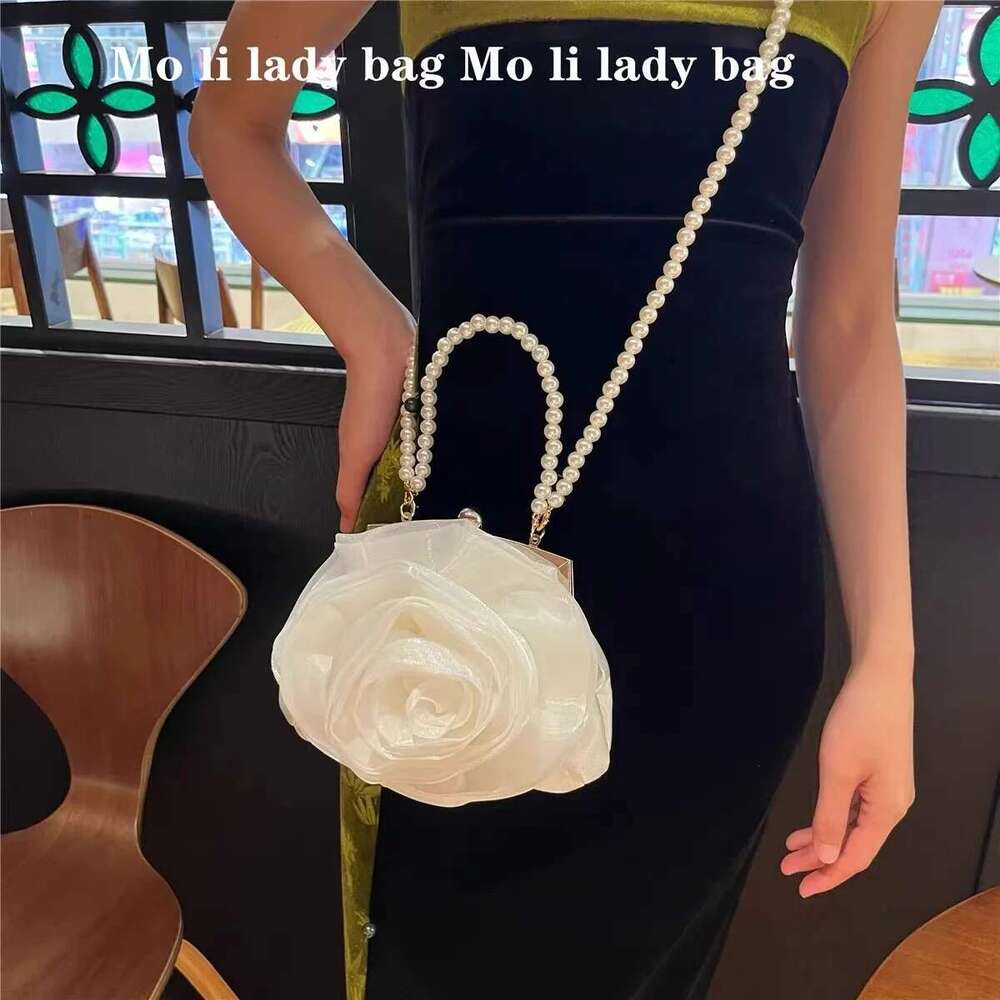 Designer bag2025 Satin Floral Handbag Women Elegant Evening Wedding Party Clutch Purse Pearl Beading Shoulder Crossbody Bag Luxury Bag