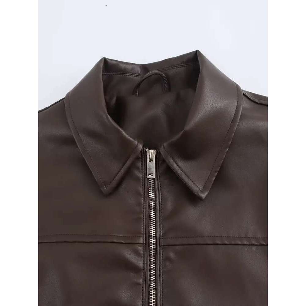 Designer Clothes Autumn And Winter New Arrivals Women's Zippered Loose Lapel Long Sleeve Faux Leather Bomber Jacket