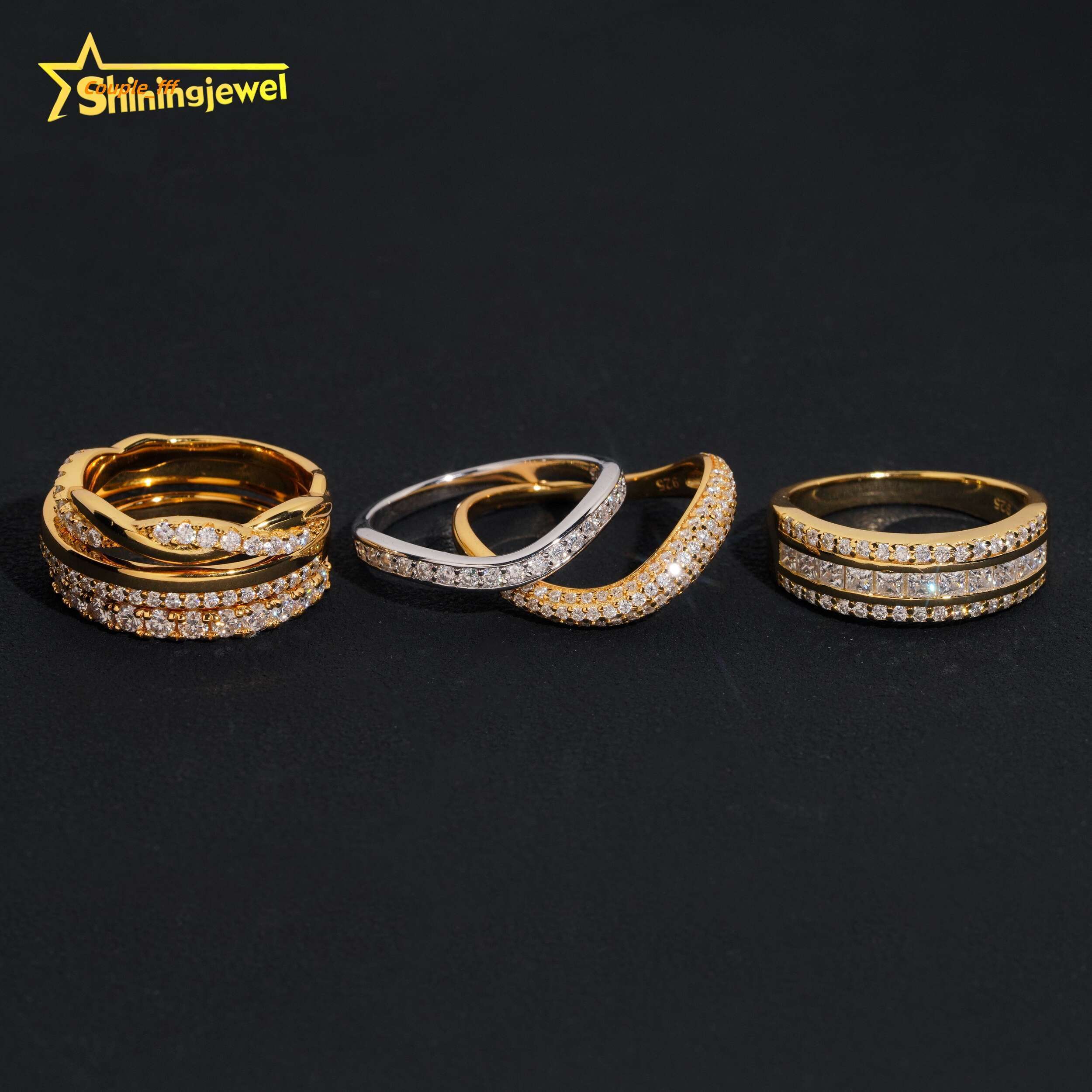 Wholesale Gold Plated Wedding Ring Moissanite VVS Pass Diamond Test 925 Sliver Engagement Rings for Women