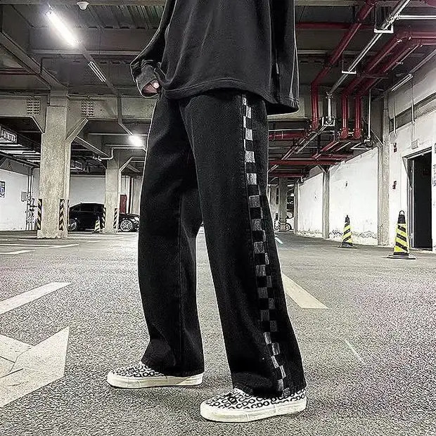 Mens and womens hip-hop street trend straight leg personalized plastic elastic waist strap retro loose casual pants y2k 250422