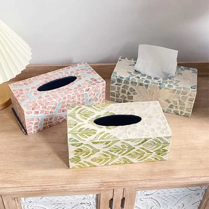 Color Shell Tissue Box European Creative Handmade Mother of Pearl Rectangular Tissue Box Square Paper Boxs Decoration StorageM251124