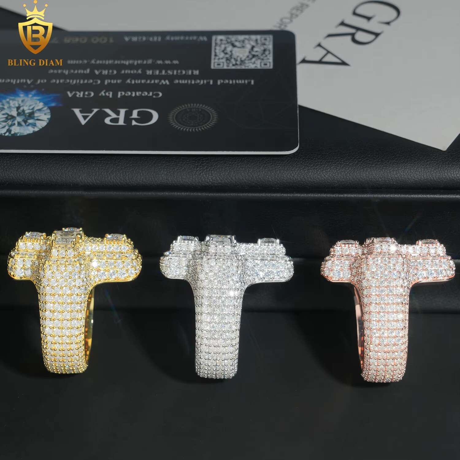 Hip Hop Jewelry 925 Sterling Silver Gold Plated Men Cross Ring Vvs Moissanite Iced Out Gra Certificate Pass Diamond Tester