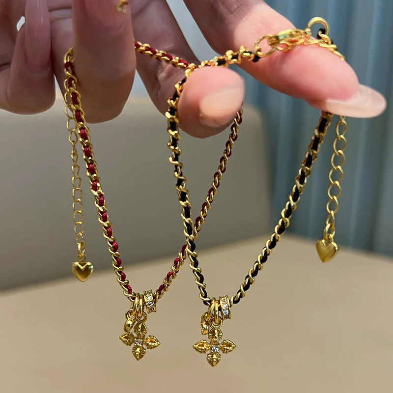 18K Real Gold Plated Super Flash Zircon Heart Cross Vintage Fashion Bracelet Light Luxury High-end Jewelry - view 4
