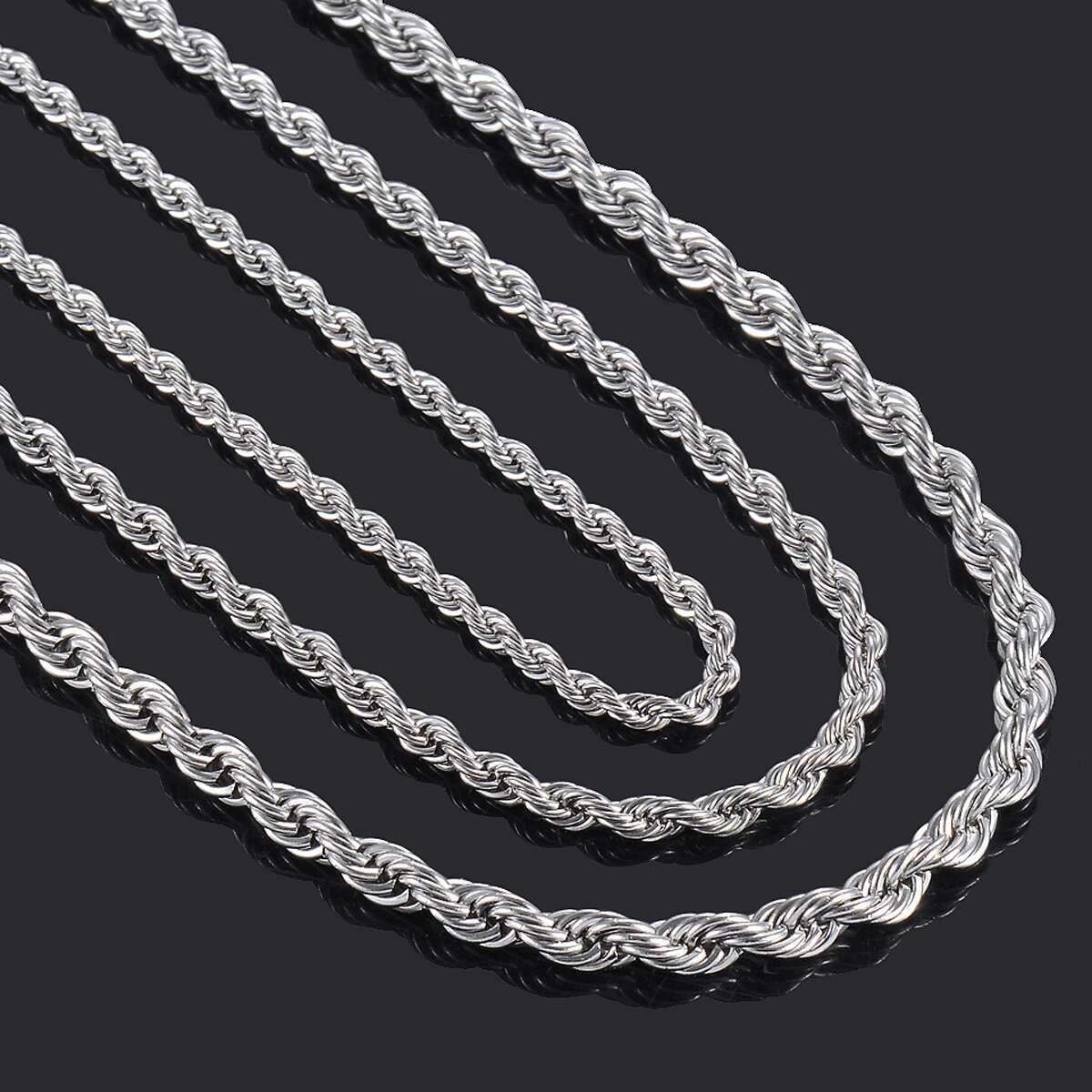 10Pcs Wholesale Silver Color Stainless Steel Twist Rope Chain Necklace for Men Women Waterproof Choker Jewelry Accessories