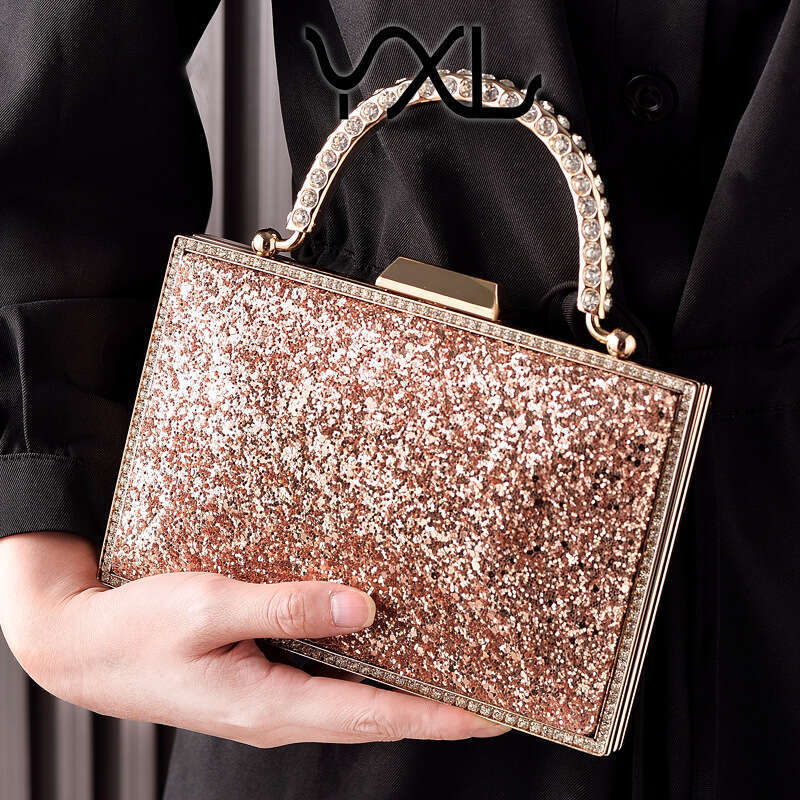 Dinner Bag New High End Gold Sequin Dinner Bag Fashionable Diamond Studded Hand Held Party Dress Bag KQ