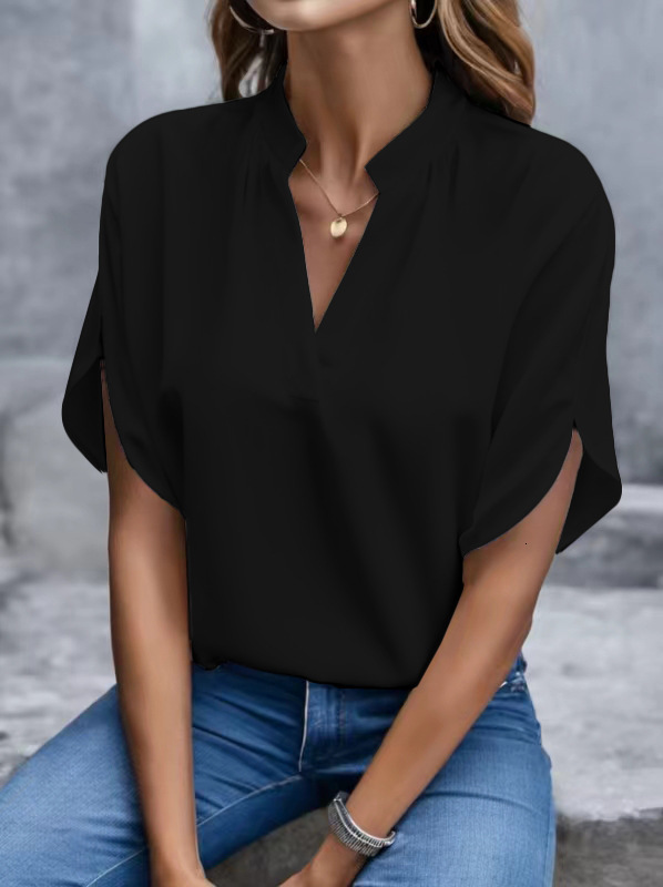 2024 summer simple casual solid color V-neck loose shirt top for women
