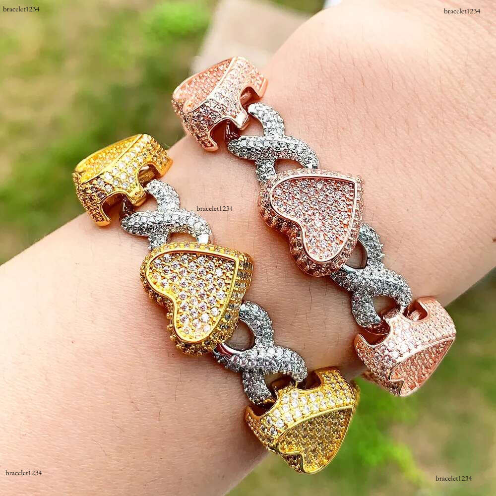 Luxury designer Hip Hop Heart Cuban Chain Ice Out VVS Moissanite Necklace Bracelet Gold Plated bracelet Men Women Jewelry Free shipping