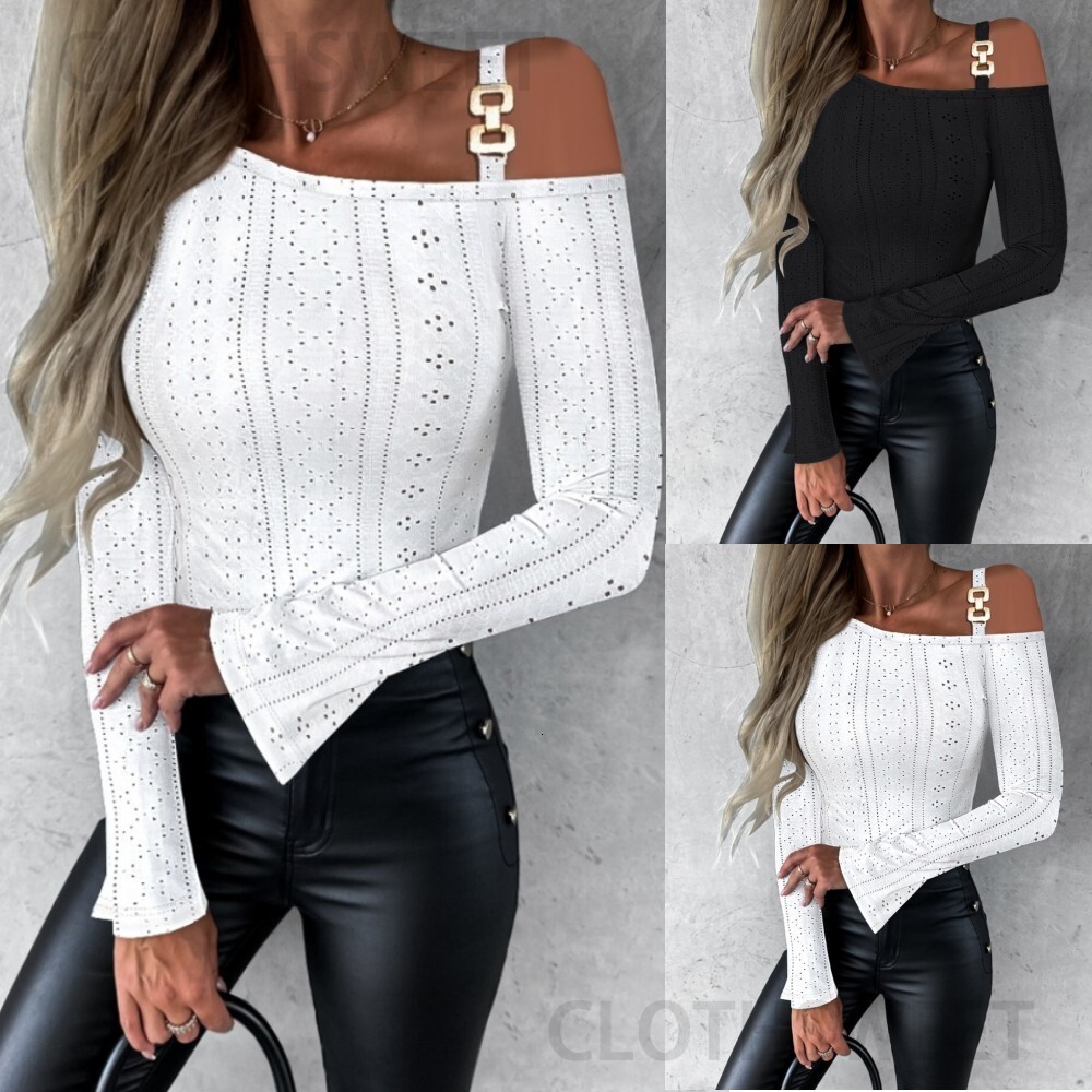 2023 Autumn/Winter New Solid Color Metal Buckle Diagonal Shoulder Collar Shirt for Women
