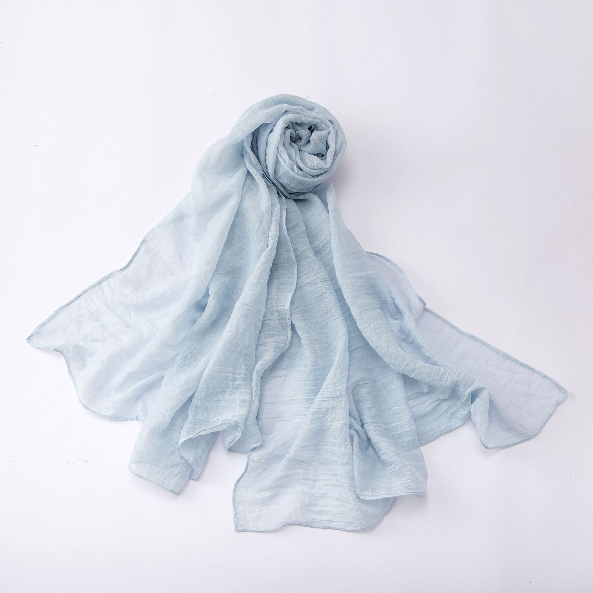 K498 New fashion breathable micro-stretch scarf natural wrinkle soft long scarf solid color scarf