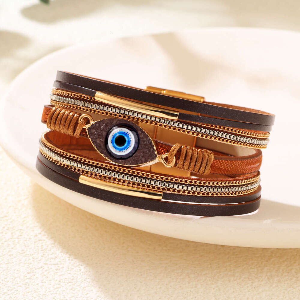 Bohemian style hot selling Devil's set with Eye water dia leather bracelet