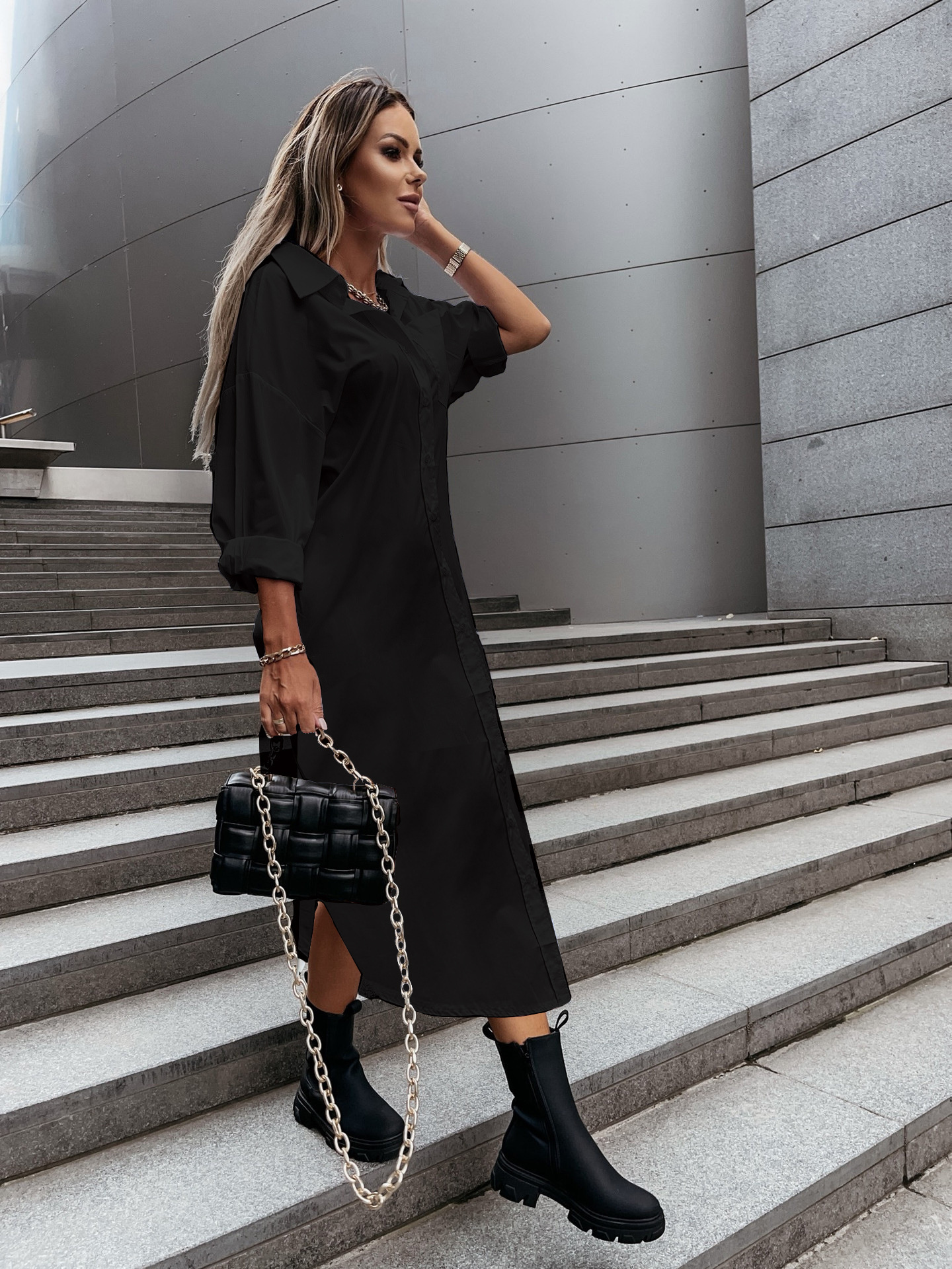 2024 autumn fashion slit loose casual solid color shirt skirt womens clothing