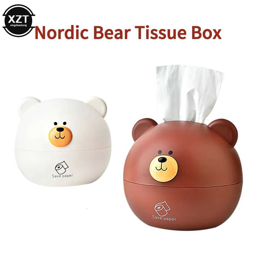 Cute Bear Tissue Box Nordic Roll Paper Pumping Paper Storage Round Container Towel Napkin Holder Remote Control Living Room CarM251124