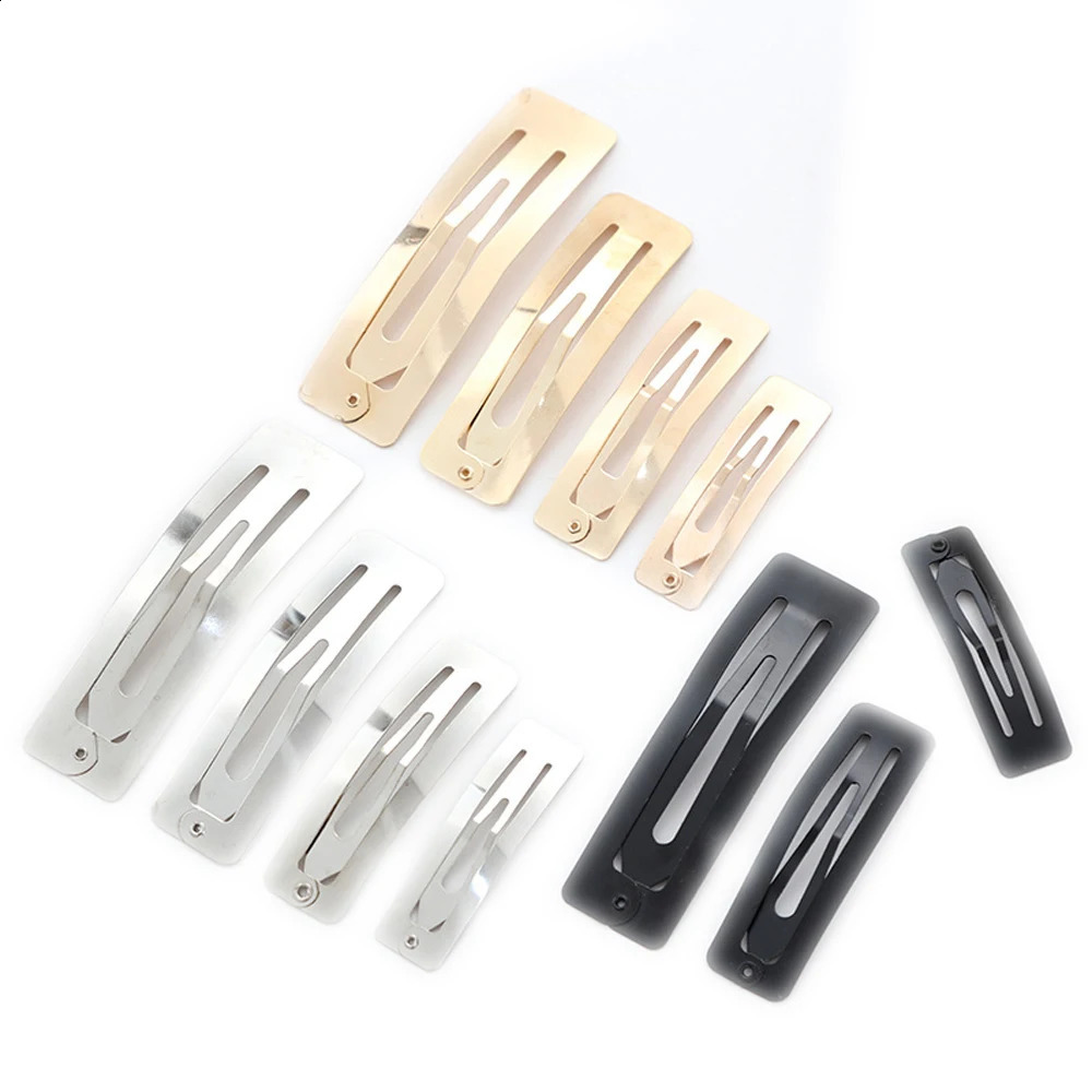 100pcs Stock Rectangle Snap BB Hair Clip 5cm 6cm 7cm 8cm Silver Gold Black Barrettes DIY Hair Pin Headwear Girls Hairgrip 250417