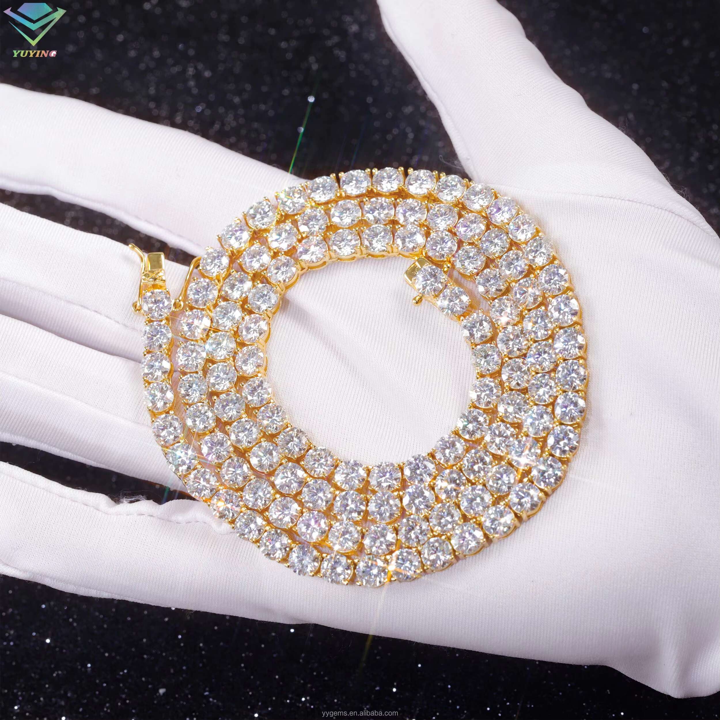 Hot Sale Pass Diamond Test 2mm-6.5mm Moissanite Gold Plated S925 Sterling Silver Women Men HipHop Diamond Necklace Tennis Chain