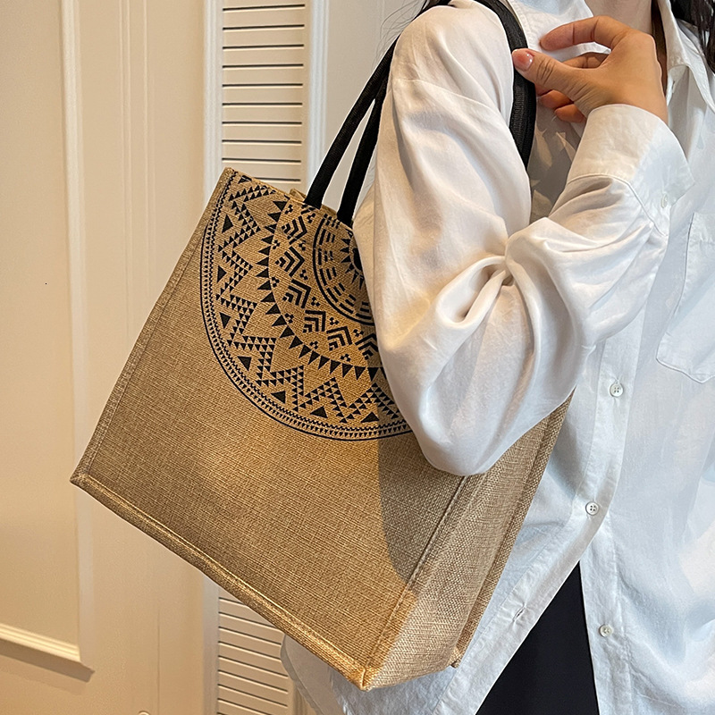 Large Capacity Linen Single Shoulder Handbag Suitable For Women's New Ethnic Style Fashionable Mommy Bag College Student Class Handbag