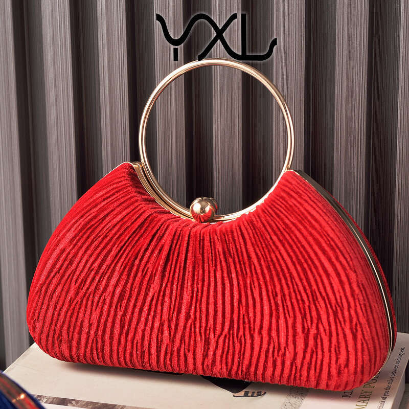 Dinner Bag New Velvet Party Metal Ring Handheld Wrinkled Silver Banquet Dress Chain Women S Bag KQ