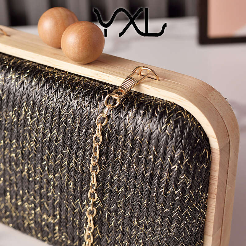 Dinner Bag Summer Solid Wood Frame Banquet Bag Woven Fabric Handbag Simple Daily Style KQ