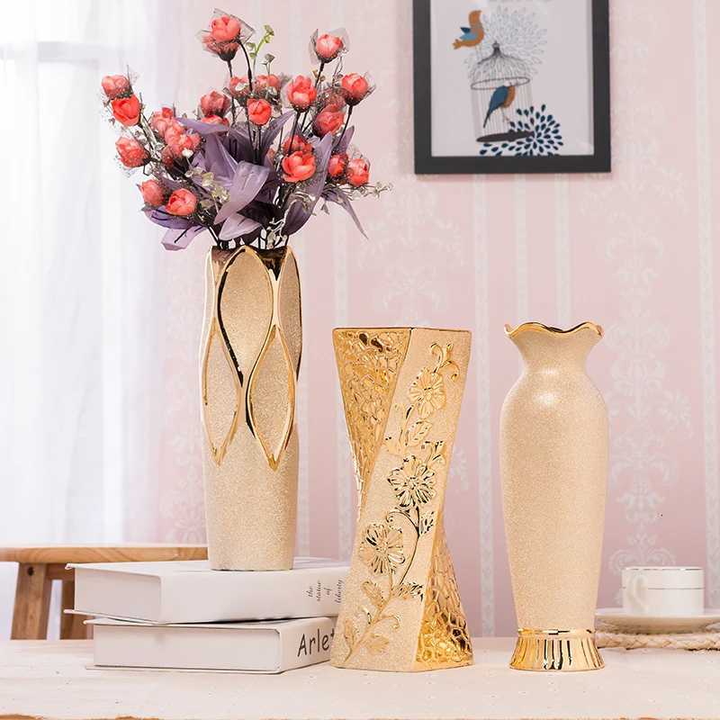 Luxury Europe Gold-Plated Ceramic Vase Home Decor Creative Design Porcelain Decorative Flower Vase For Wedding Decoration C2511245