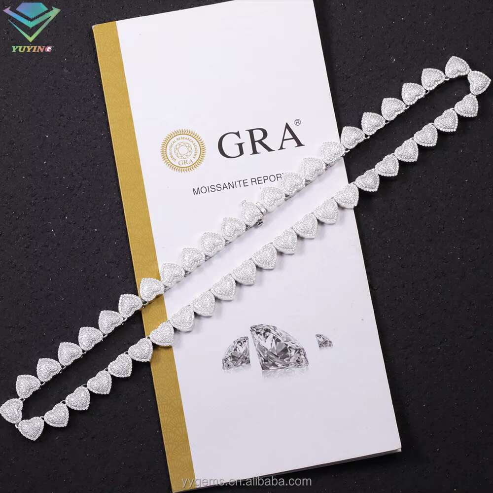 New Arrival Pass Diamond test 15mm Heart Charms Cuban Link Chain 925 Sterling Silver Moissanite Gold Plated Charm Necklaces
