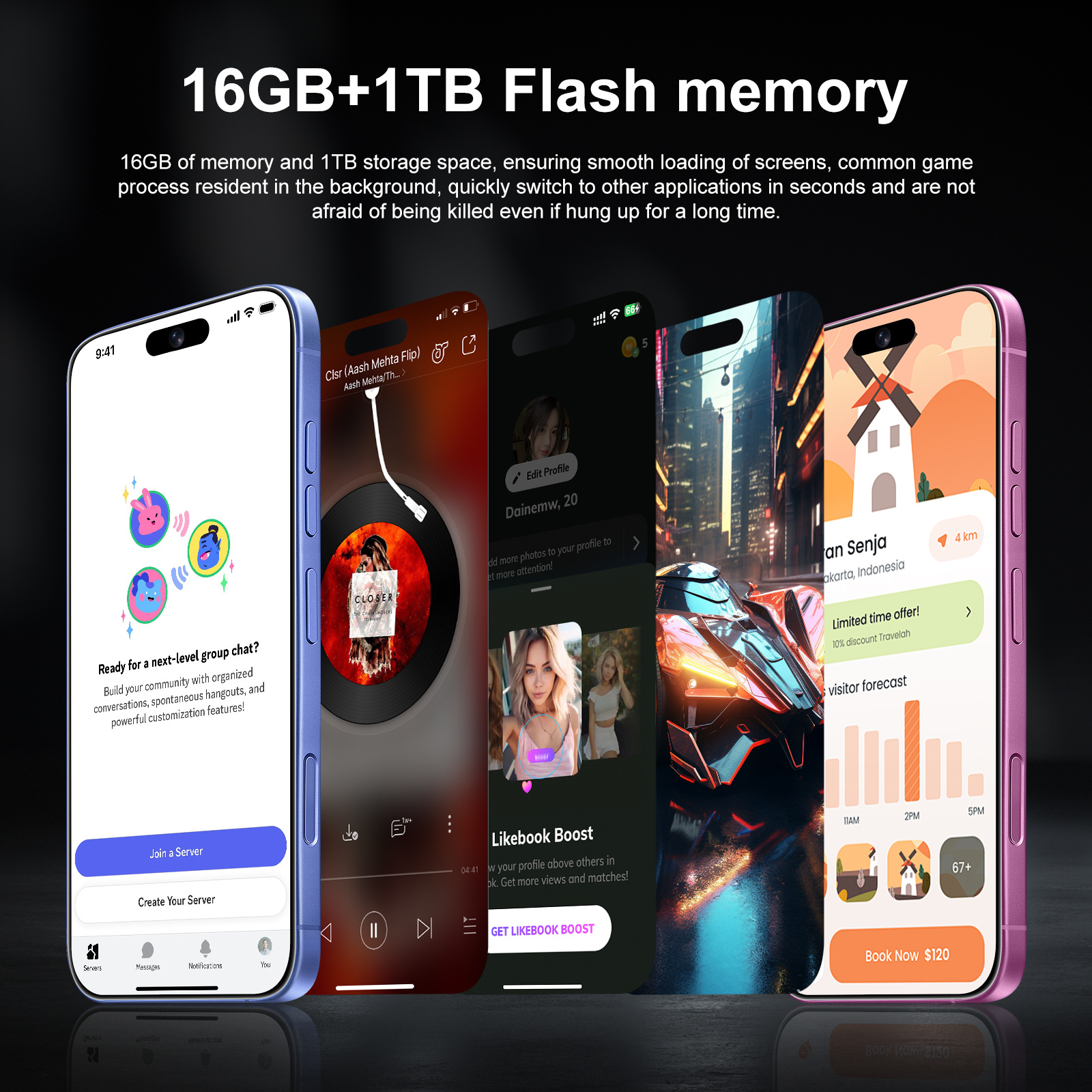 I16 Plus Mobile Phone 7.3-inch HD,Android 14 ,Snapdragon 8 Gen 3 CPU,16GB+1TB ,72MP+108MP Camera Pixels, 8000mAh Battery 5G Dual-Sim Card