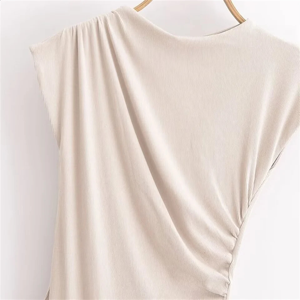 2025 RZRA Spring Womens Casual Folding Decoration Short Sleeve Round Neck Charm Midi Long Dress 250417