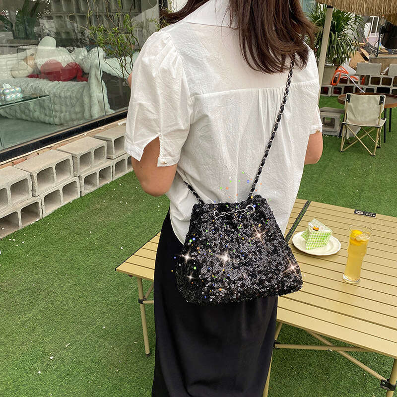 Fashionable Glitter Bucket Bag, Stylish Banquet, Trendy Texture Chain Shoulder Crossbody Bag