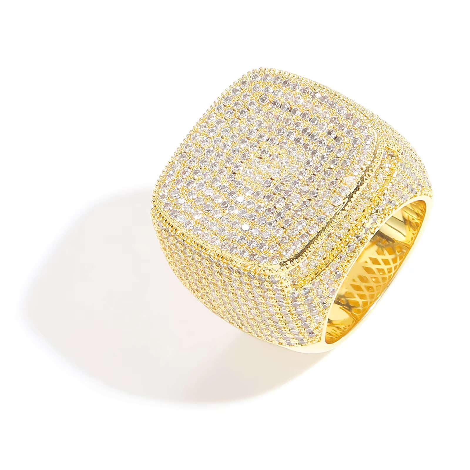 BES Hip Hop Fashion Square Shape Brass Ring Iced Out Zircon 18 K Gold Plated Mens Ring Jewelry Party