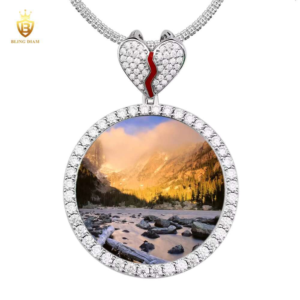New Design Broken Heart Custom Photo Memory Pendant Bulk Vvs Moissanite 925 Sterling Silver Wholesale