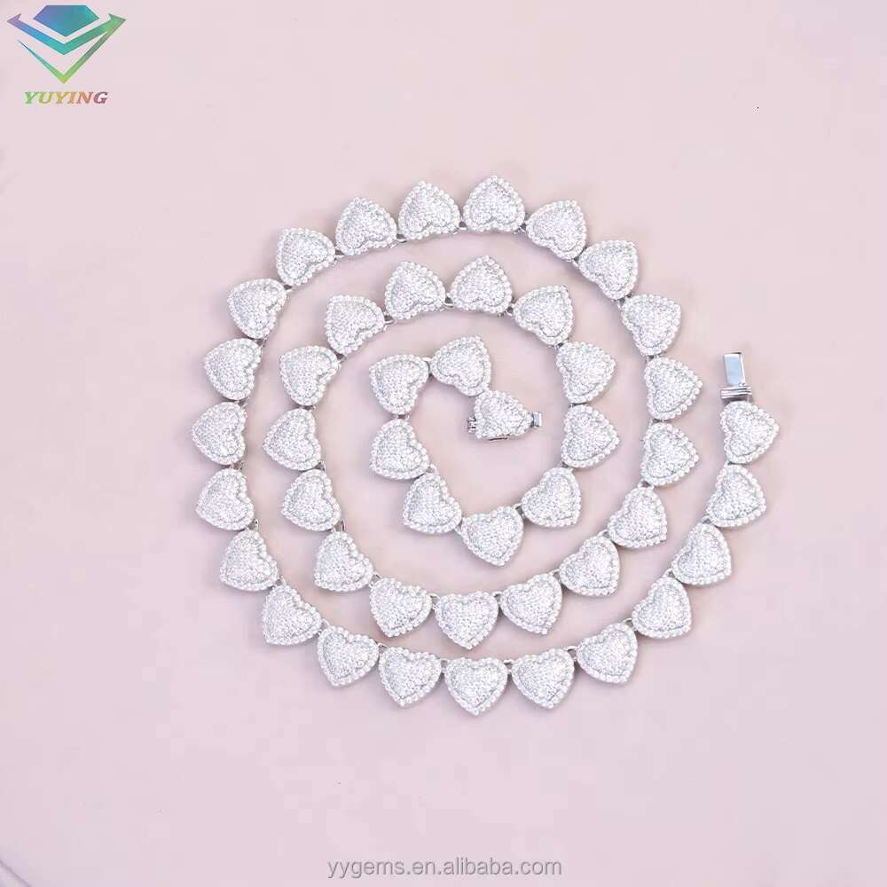New Arrival Pass Diamond test 15mm Heart Charms Cuban Link Chain 925 Sterling Silver Moissanite Gold Plated Charm Necklaces
