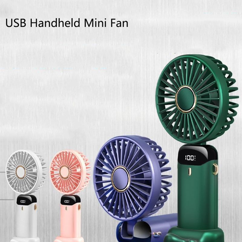 USB Handheld Mini Fan Foldable Portable Neck Hanging Fans 5 Speed USB Rechargeable Fan with Phone Stand and Display Screen