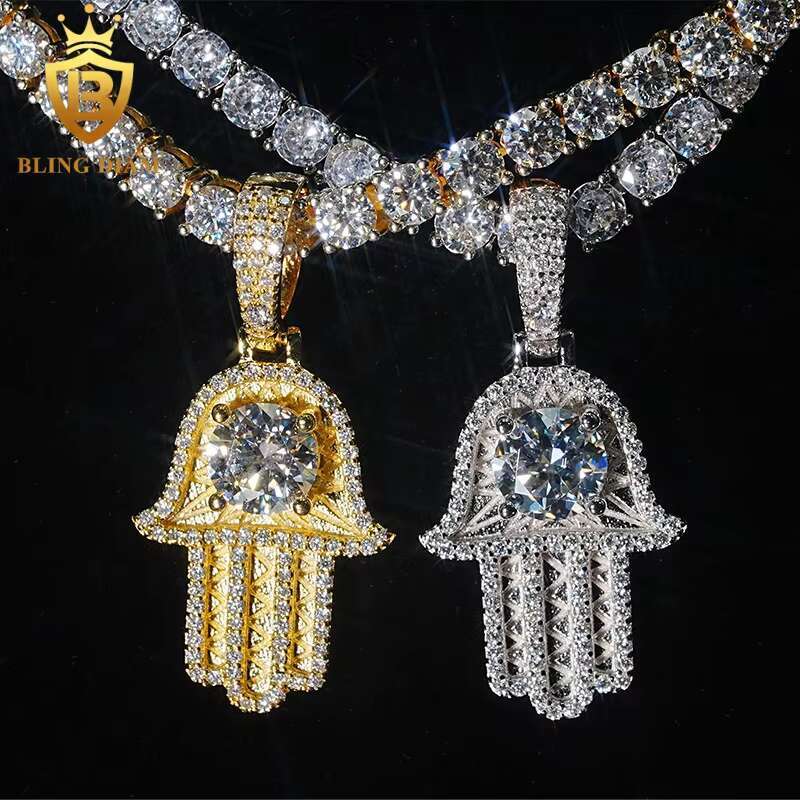 New Custom Hamsa Hand Pendant Hip Hop Jewelry Big Diamond VVS Moissanite 925 Silver Charm Rapper Pendant